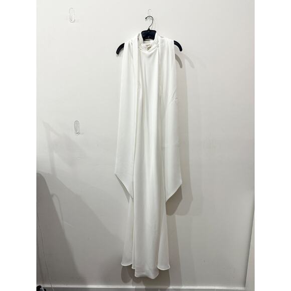 Misha x REVOLVE Evianna Satin Sleeveless Halter Neck Maxi Gown White Women's L - Picture 4 of 7